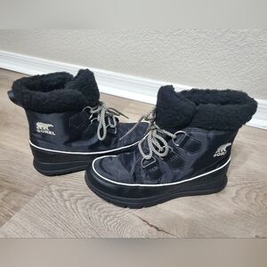 Sorel Explorer Carnival Winter Black Waterproof Lace Up Boots Women's Size 6.5